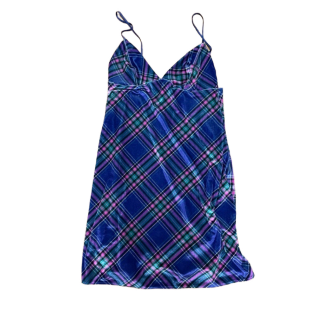 Victoria’s Secret nighty Velvet feel soft stretchy Purple Pink Plaid Siz…